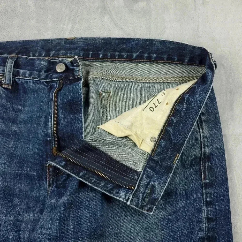 J Crew 770 Jeans Mens 38x32 Kaihara Japanese Denim Slim Straight Distressed - Picture 4 of 13